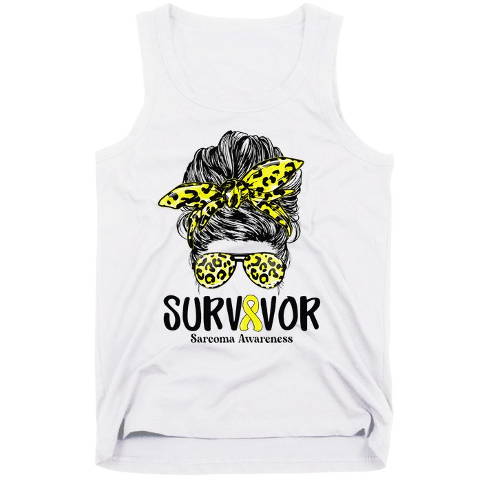 Leopard Messy Bun  Survivor Sarcoma Awareness Tank Top