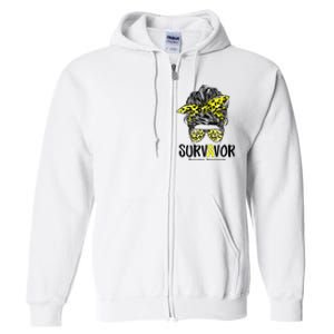 Leopard Messy Bun  Survivor Sarcoma Awareness Full Zip Hoodie