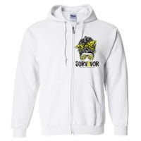 Leopard Messy Bun  Survivor Sarcoma Awareness Full Zip Hoodie