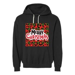 Leopard Merry Christmas Christmas Family Buffalo Plaid Christmas Leopard Prin Garment-Dyed Fleece Hoodie