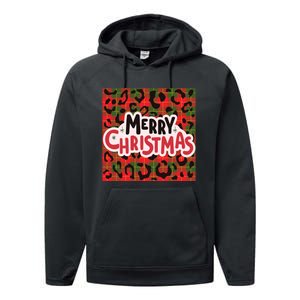 Leopard Merry Christmas Christmas Family Buffalo Plaid Christmas Leopard Prin Performance Fleece Hoodie