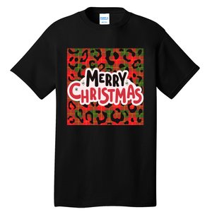 Leopard Merry Christmas Christmas Family Buffalo Plaid Christmas Leopard Prin Tall T-Shirt