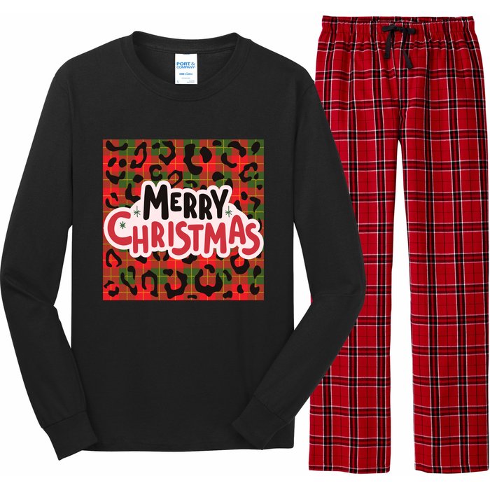 Leopard Merry Christmas Christmas Family Buffalo Plaid Christmas Leopard Prin Long Sleeve Pajama Set