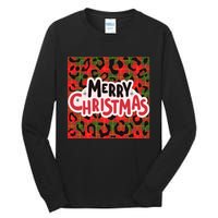 Leopard Merry Christmas Christmas Family Buffalo Plaid Christmas Leopard Prin Tall Long Sleeve T-Shirt