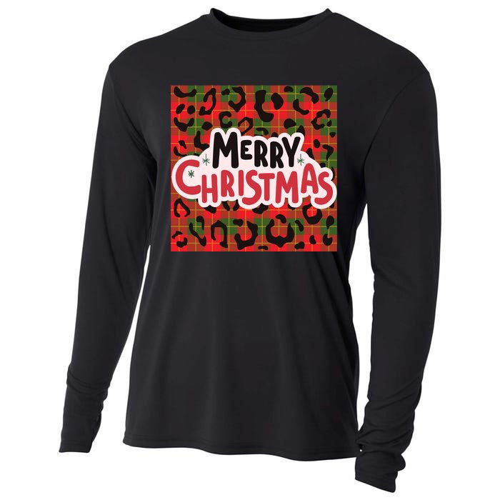 Leopard Merry Christmas Christmas Family Buffalo Plaid Christmas Leopard Prin Cooling Performance Long Sleeve Crew