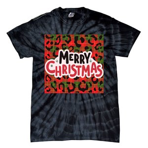 Leopard Merry Christmas Christmas Family Buffalo Plaid Christmas Leopard Prin Tie-Dye T-Shirt