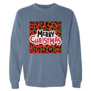 Leopard Merry Christmas Christmas Family Buffalo Plaid Christmas Leopard Prin Garment-Dyed Sweatshirt