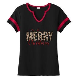 Leopard Merry Christmas Ladies Halftime Notch Neck Tee