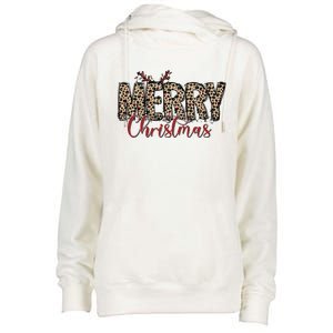 Leopard Merry Christmas Womens Funnel Neck Pullover Hood