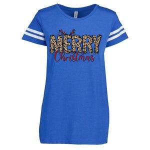 Leopard Merry Christmas Enza Ladies Jersey Football T-Shirt