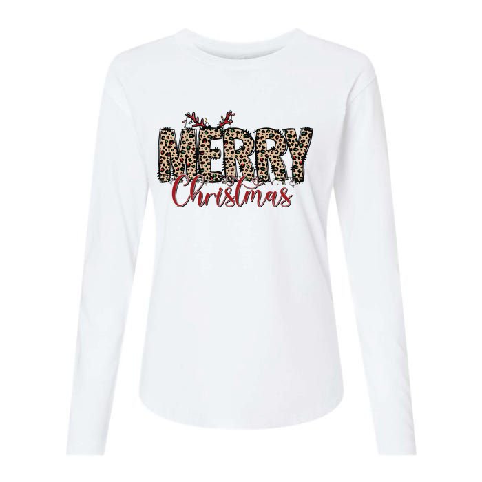 Leopard Merry Christmas Womens Cotton Relaxed Long Sleeve T-Shirt