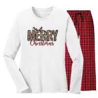 Leopard Merry Christmas Women's Long Sleeve Flannel Pajama Set 