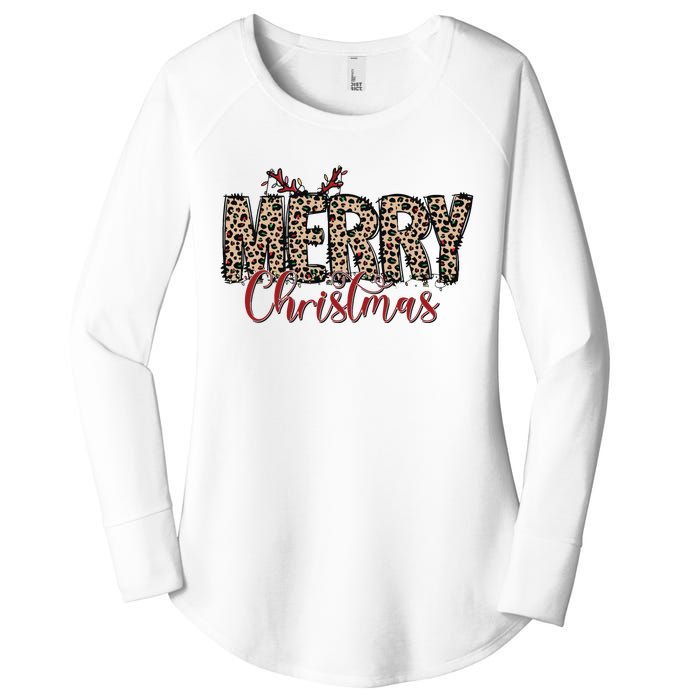 Leopard Merry Christmas Women's Perfect Tri Tunic Long Sleeve Shirt