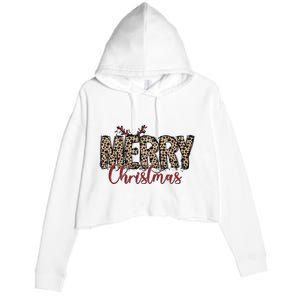 Leopard Merry Christmas Crop Fleece Hoodie