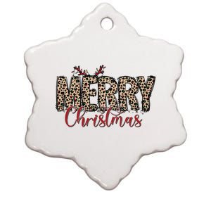 Leopard Merry Christmas Ceramic Star Ornament