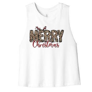 Leopard Merry Christmas Women's Racerback Cropped Tank