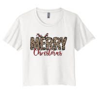 Leopard Merry Christmas Women's Crop Top Tee