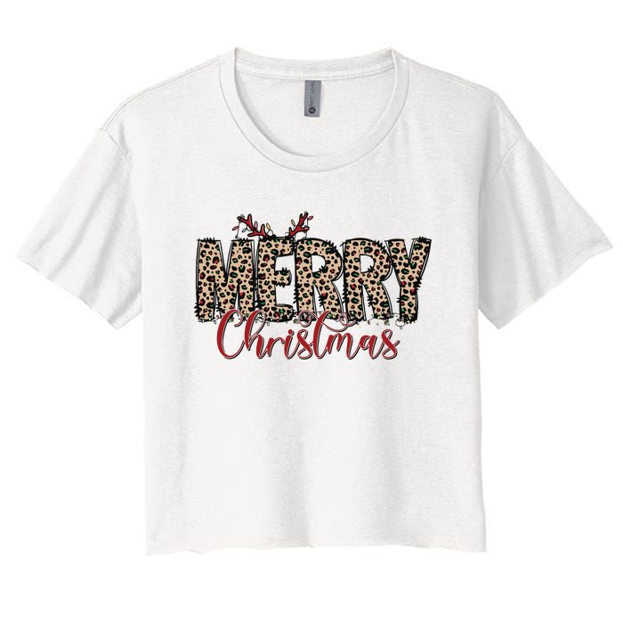 Leopard Merry Christmas Women's Crop Top Tee