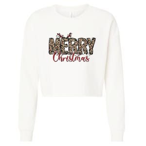 Leopard Merry Christmas Cropped Pullover Crew