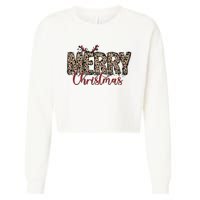 Leopard Merry Christmas Cropped Pullover Crew