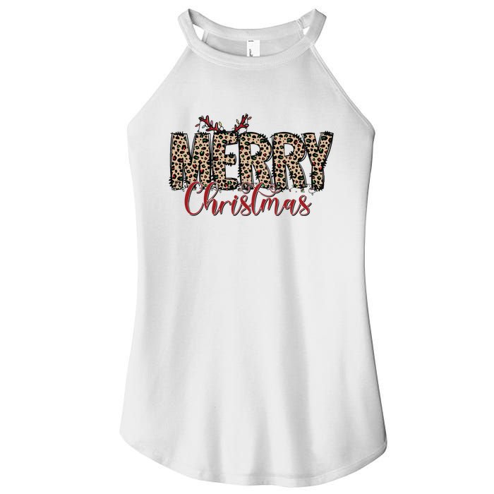 Leopard Merry Christmas Women's Perfect Tri Rocker Tank