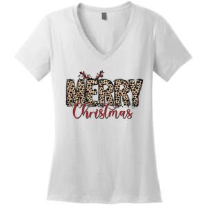 Leopard Merry Christmas Women's V-Neck T-Shirt