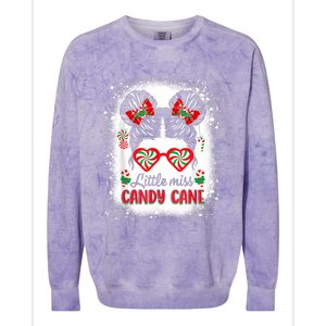 Littles Miss Candy Cane Bow Messy Bun Santa Christmas Party Colorblast Crewneck Sweatshirt