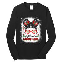 Littles Miss Candy Cane Bow Messy Bun Santa Christmas Party Long Sleeve Shirt