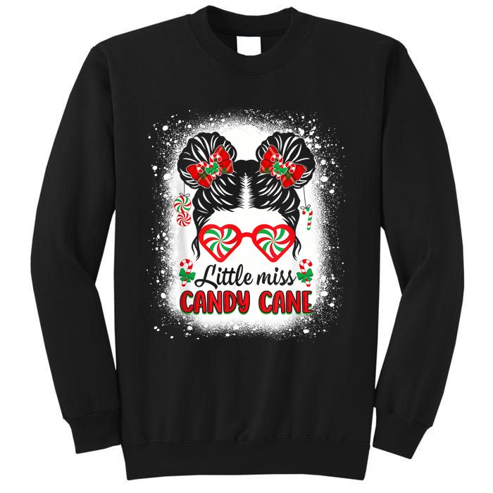 Littles Miss Candy Cane Bow Messy Bun Santa Christmas Party Sweatshirt