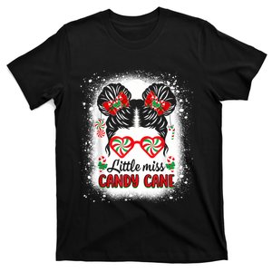 Littles Miss Candy Cane Bow Messy Bun Santa Christmas Party T-Shirt