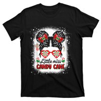 Littles Miss Candy Cane Bow Messy Bun Santa Christmas Party T-Shirt