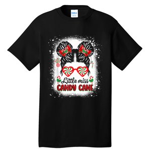 Littles Miss Candy Cane Bow Messy Bun Santa Christmas Party Tall T-Shirt