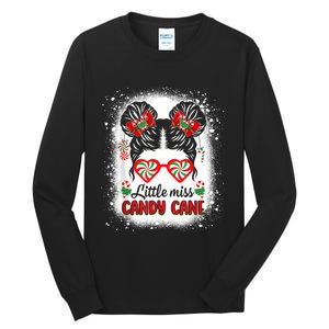 Littles Miss Candy Cane Bow Messy Bun Santa Christmas Party Tall Long Sleeve T-Shirt