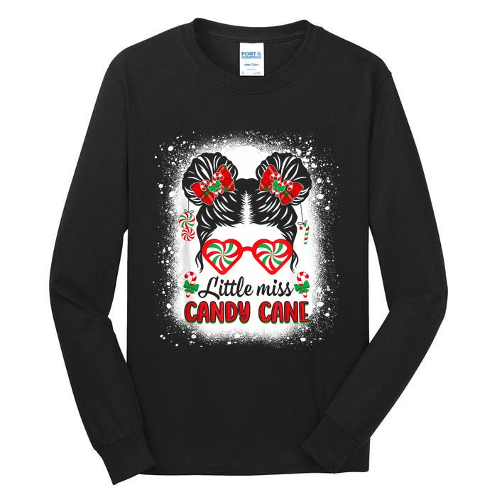 Littles Miss Candy Cane Bow Messy Bun Santa Christmas Party Tall Long Sleeve T-Shirt