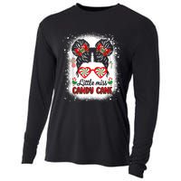 Littles Miss Candy Cane Bow Messy Bun Santa Christmas Party Cooling Performance Long Sleeve Crew