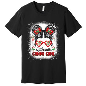 Littles Miss Candy Cane Bow Messy Bun Santa Christmas Party Premium T-Shirt