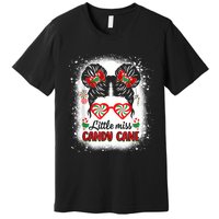 Littles Miss Candy Cane Bow Messy Bun Santa Christmas Party Premium T-Shirt