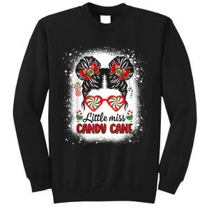 Littles Miss Candy Cane Bow Messy Bun Santa Christmas Party Tall Sweatshirt