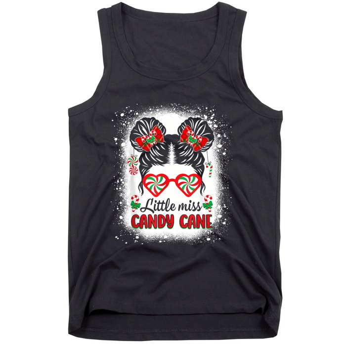 Littles Miss Candy Cane Bow Messy Bun Santa Christmas Party Tank Top