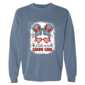 Littles Miss Candy Cane Bow Messy Bun Santa Christmas Party Garment-Dyed Sweatshirt