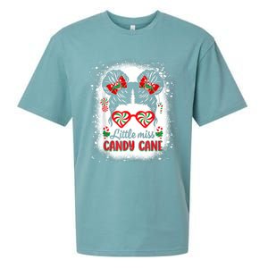 Littles Miss Candy Cane Bow Messy Bun Santa Christmas Party Sueded Cloud Jersey T-Shirt