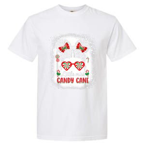 Littles Miss Candy Cane Bow Messy Bun Santa Christmas Party Garment-Dyed Heavyweight T-Shirt