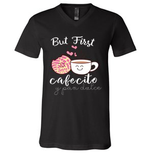 Latina Mom Cute Spanish Coffee And Conchas Pun Mama V-Neck T-Shirt