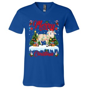 Lamb Merry Christmas Tree Lighting Santa Lamb Xmas Gift V-Neck T-Shirt