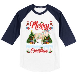 Lamb Merry Christmas Tree Lighting Santa Lamb Xmas Gift Baseball Sleeve Shirt