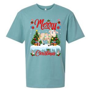 Lamb Merry Christmas Tree Lighting Santa Lamb Xmas Gift Sueded Cloud Jersey T-Shirt