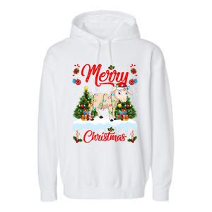 Lamb Merry Christmas Tree Lighting Santa Lamb Xmas Gift Garment-Dyed Fleece Hoodie