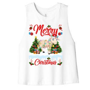 Lamb Merry Christmas Tree Lighting Santa Lamb Xmas Gift Women's Racerback Cropped Tank