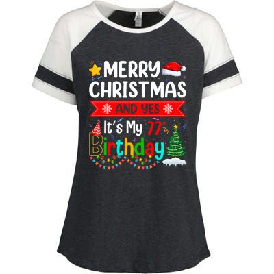 Lighting Merry Christmas Yes ItS My 77th Birthday Christmas Gift Enza Ladies Jersey Colorblock Tee