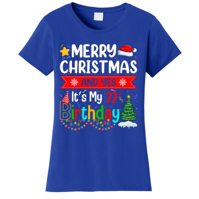 Lighting Merry Christmas Yes ItS My 77th Birthday Christmas Gift Women's T-Shirt